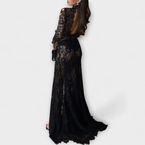 Antônio | Maxi šaty z průhledné krajky v odstínu Midnight Elegance