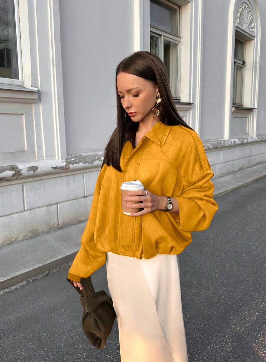 Dámská volná vintage ass – klasický límec, dlouhý rukáv, podzimní styl