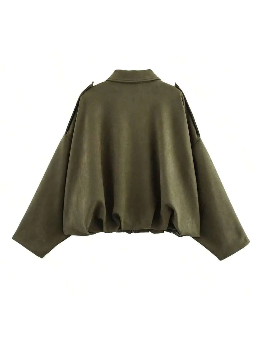 Dámská volná vintage ass – klasický límec, dlouhý rukáv, podzimní styl
