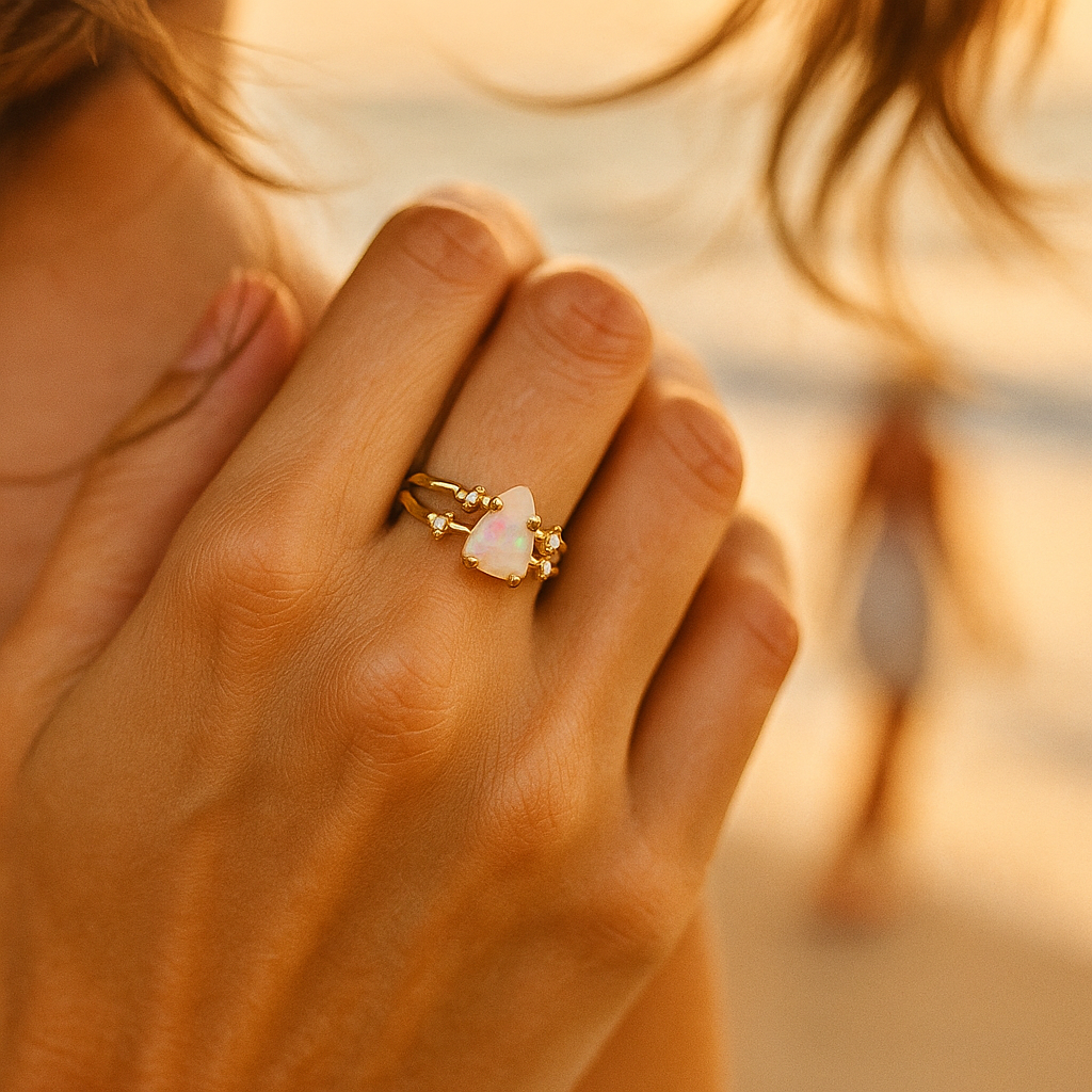 Johanna | 925 Silberring mit Mondstein und Goldakzenten
