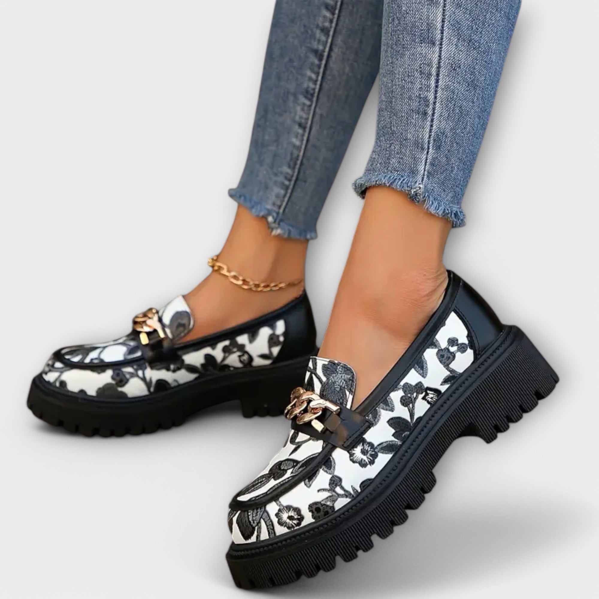 Prvosenka | Retro květinové robustní mokasíny