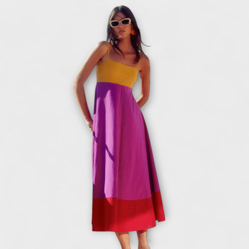 Adrianka - Šaty s tenkými ramínky v barevném bloku 