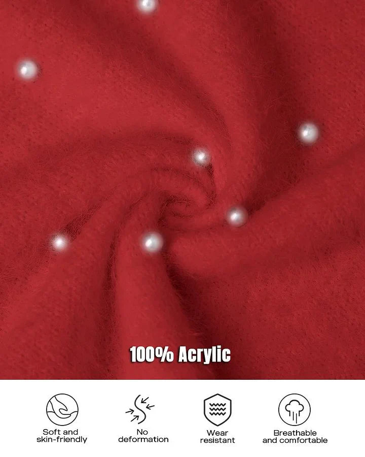Volný svetr s výstřihem do V , dlouhým rukávem a korálky, zdobený ozdobou 