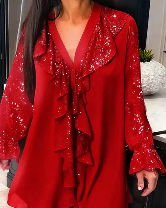Blůza Valentina – Elegantní šifonová blůza s lesklými detaily