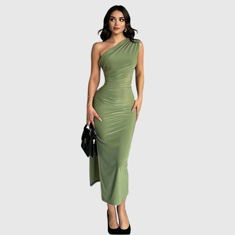 Kaia | Jednoramenné řasené midi šaty