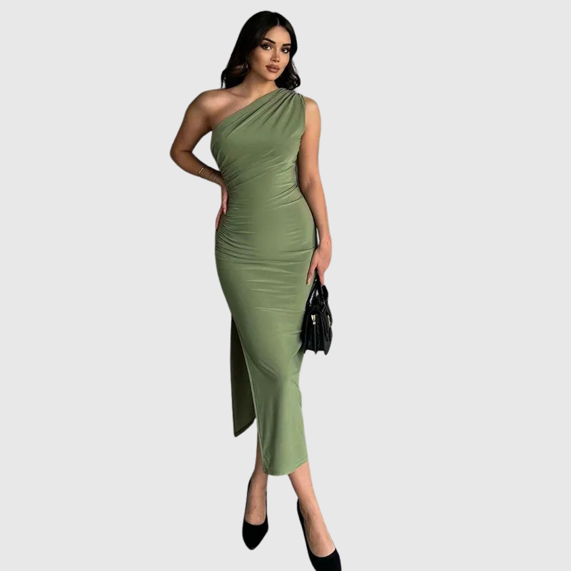 Kaia | Jednoramenné řasené midi šaty