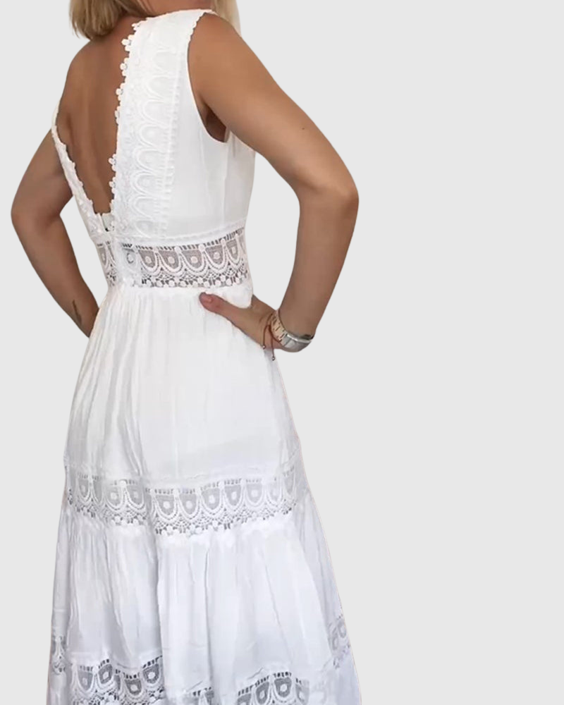 Nymphea | Bezrukávové midi šaty v boho stylu s krajkovými detailními