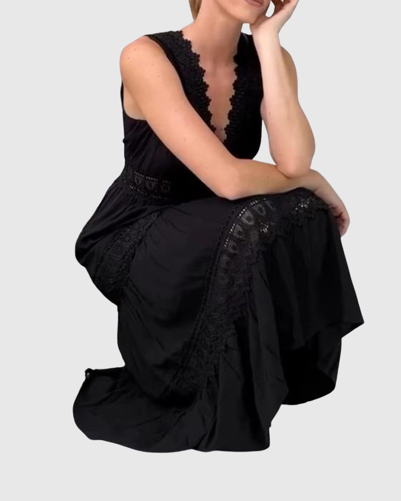 Nymphea | Bezrukávové midi šaty v boho stylu s krajkovými detailními
