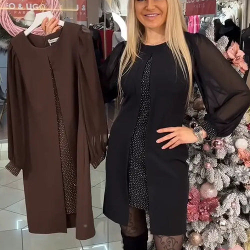 Angelina | [S-5XL] Dlouhá podzimní/zimní šaty s výřezem