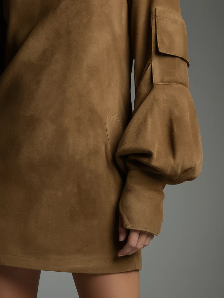 Viktorka | Volná mini šaty s rollem v vintage stylu z semiše