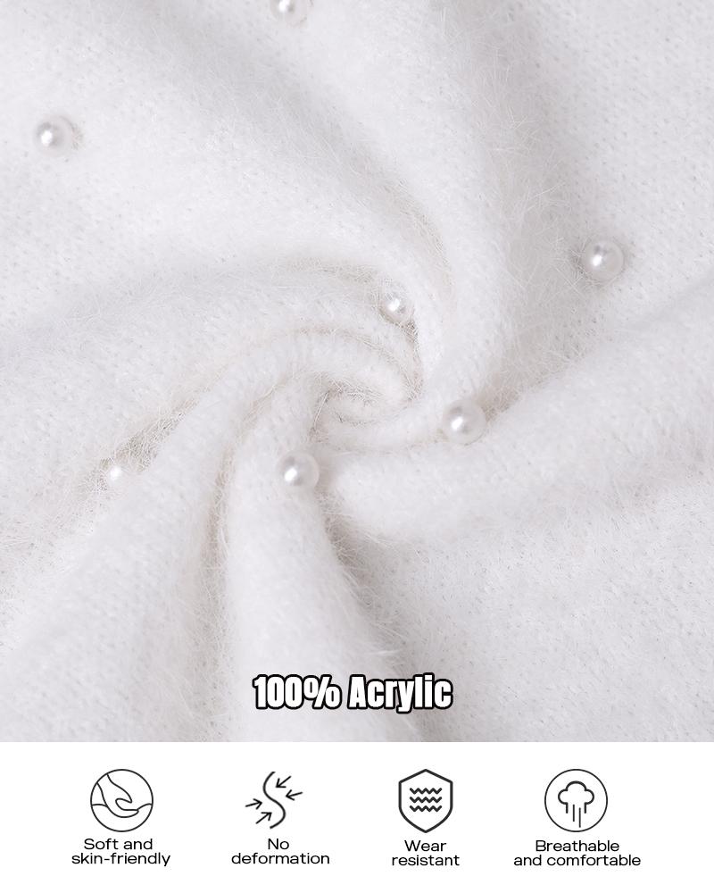Volný svetr s výstřihem do V , dlouhým rukávem a korálky, zdobený ozdobou 